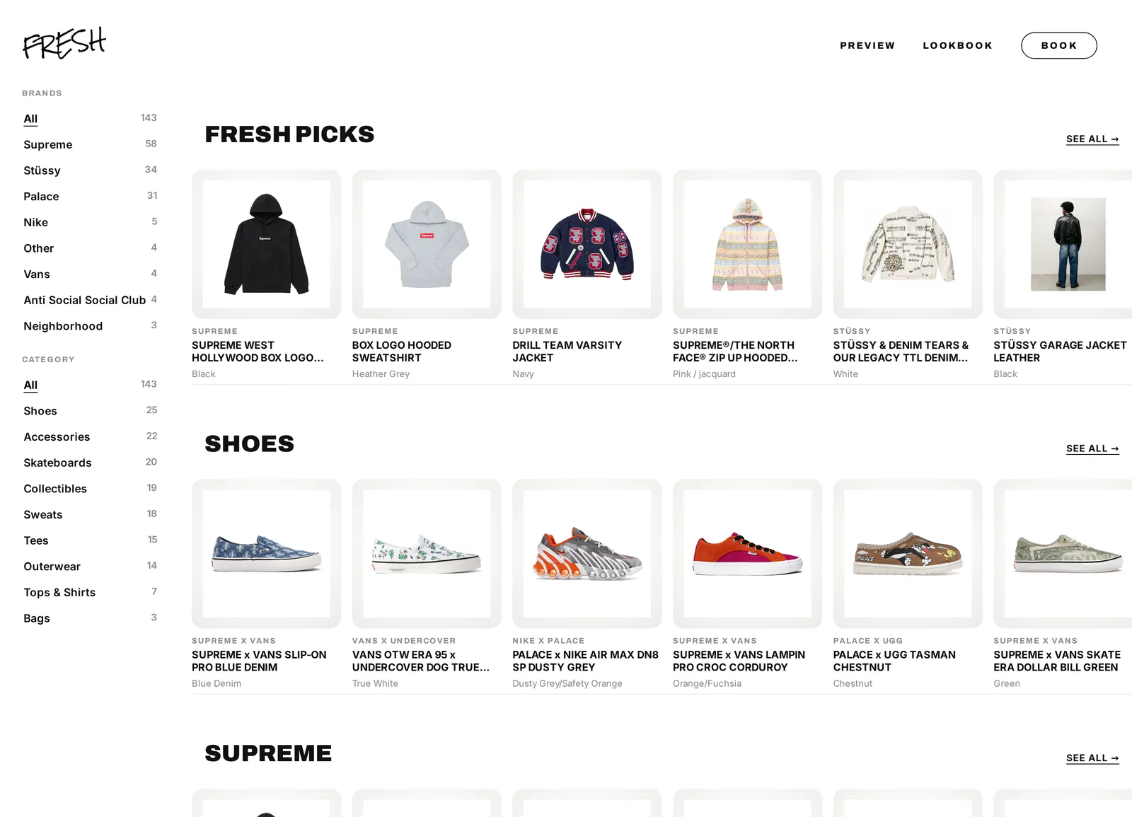 Fresh — streetwear storefront built by Surpreme